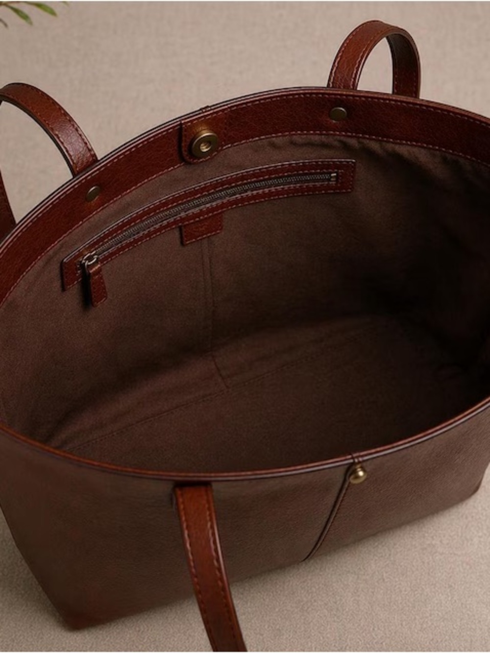 Everyday Brown Leather Tote with Double Straps - Picture 6 of 7